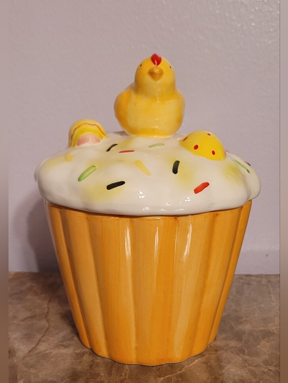 TII Collections- Yellow Chick Cupcake Ceramic Treat Jar
